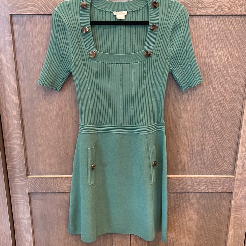 Shoshanna women’s green button rib, net mini dress
